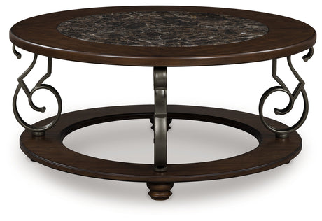 Mega Furniture - Ashley Furniture - Frallyn Coffee Table - Round Cocktail Table / Dark Brown - T623-8
