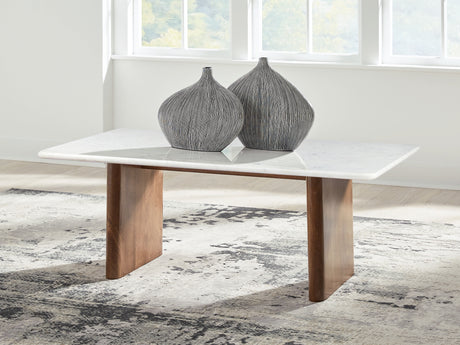 Mega Furniture - Ashley Furniture - Isanti Coffee Table - Rectangular Cocktail Table / Light Brown/White - T662-1