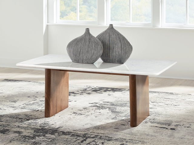Mega Furniture - Ashley Furniture - Isanti Coffee Table - Rectangular Cocktail Table / Light Brown/White - T662-1