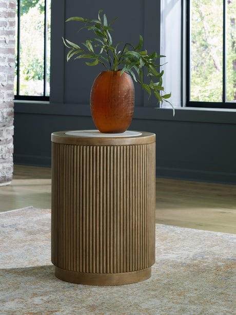 Mega Furniture - Ashley Furniture - Camdill End Table - Round End Table / Light Brown/White - T808-6