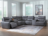 Mega Furniture - Ashley Furniture - ModZ Sectional - 7-Piece Power Reclining Sectional with Audio Consoles / Blue - U14001S8
