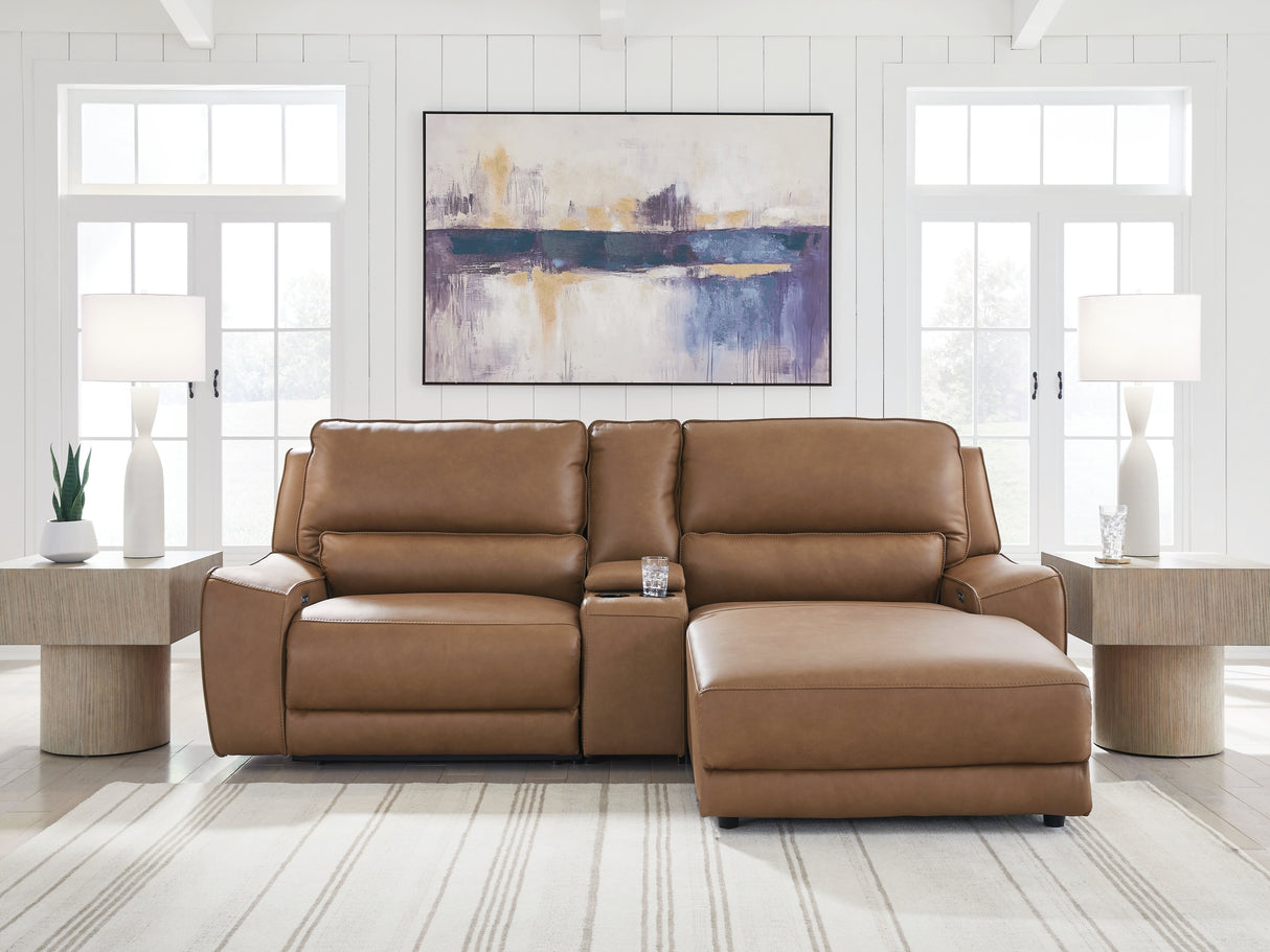 Mega Furniture - Ashley Furniture - DeepWakes Sectional - 3-Piece Power Reclining Sectional with Chaise / Caramel - PCU62606S4