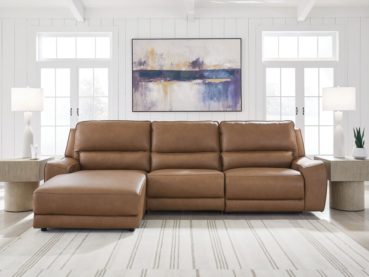 Mega Furniture - Ashley Furniture - DeepWakes Sectional - 3-Piece Reclining Sofa Chaise / Caramel - PCU62606S23