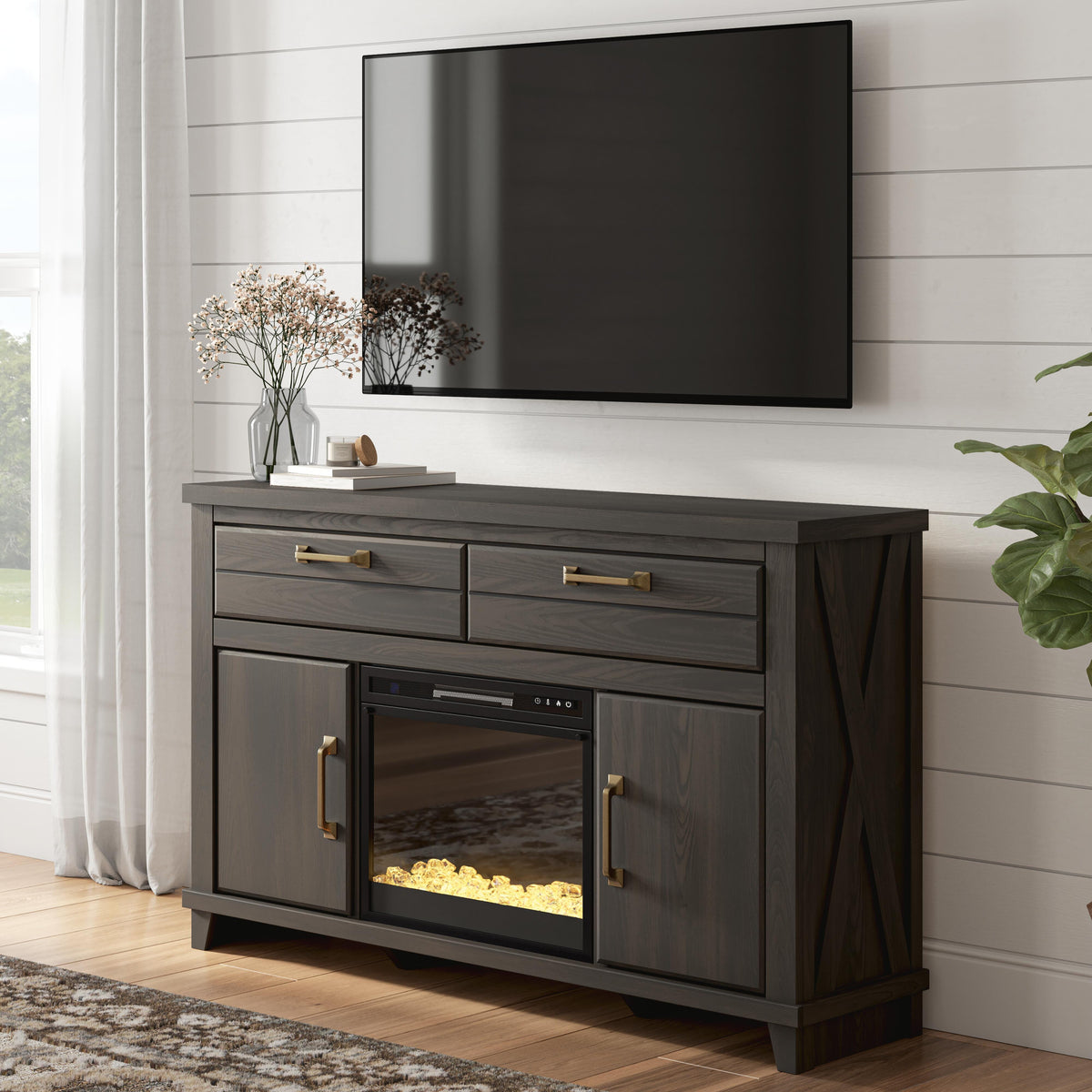 Mega Furniture - Ashley Furniture - Brazen Valley 60" TV Stand with Electric Fireplace - 60" TV Stand with Electric Fireplace - W2648W3