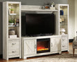Mega Furniture - Ashley Furniture - Bellaby 4-Piece Entertainment Center with Fireplace - 4-Piece Entertainment Center with Fireplace / Whitewash - W331W5