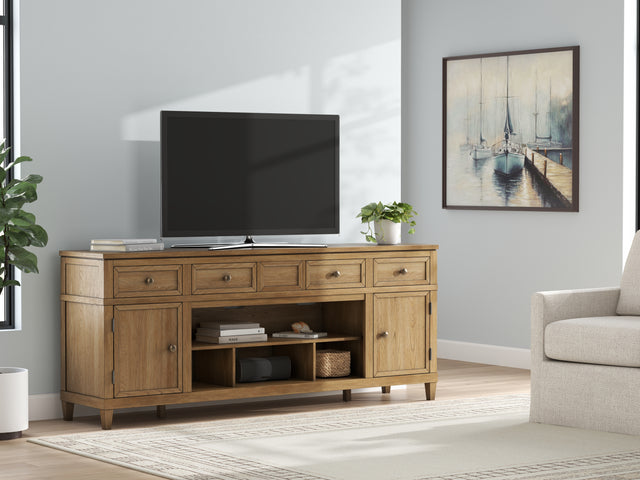 Mega Furniture - Ashley Furniture - Sharlance 81" TV Stand - 81" / Light Brown - W655-68