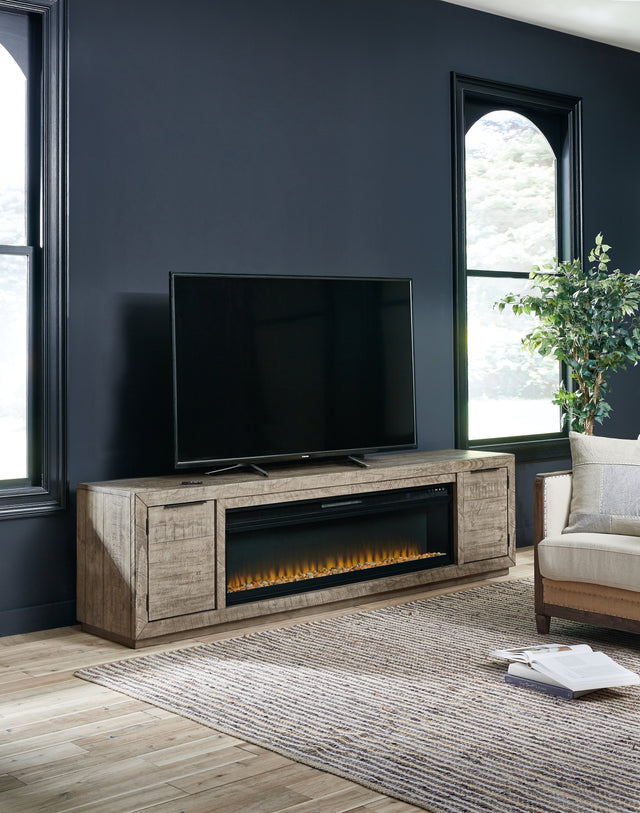 Mega Furniture - Ashley Furniture - Krystanza TV Stand with Electric Fireplace - TV Stand with Electric Fireplace / Weathered Gray - W760W1