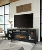 Mega Furniture - Ashley Furniture - Foyland 83" TV Stand with Electric Fireplace - 83" TV Stand with Electric Fireplace / Black/Brown - W989W1